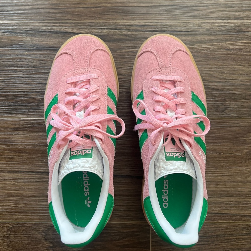 Adidas Pink and Green Gazelle Bold Sneakers